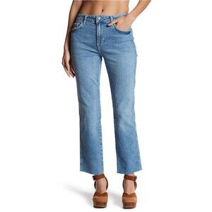 Free People Women Girlfriend Straight Leg Jeans Size 31 Stretch Blue high rise
